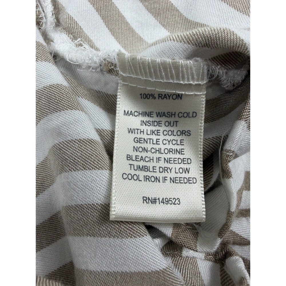 Alexander Jordan Womens Large Tan White Stripe Button Front Blouse Top - Picture 5 of 7